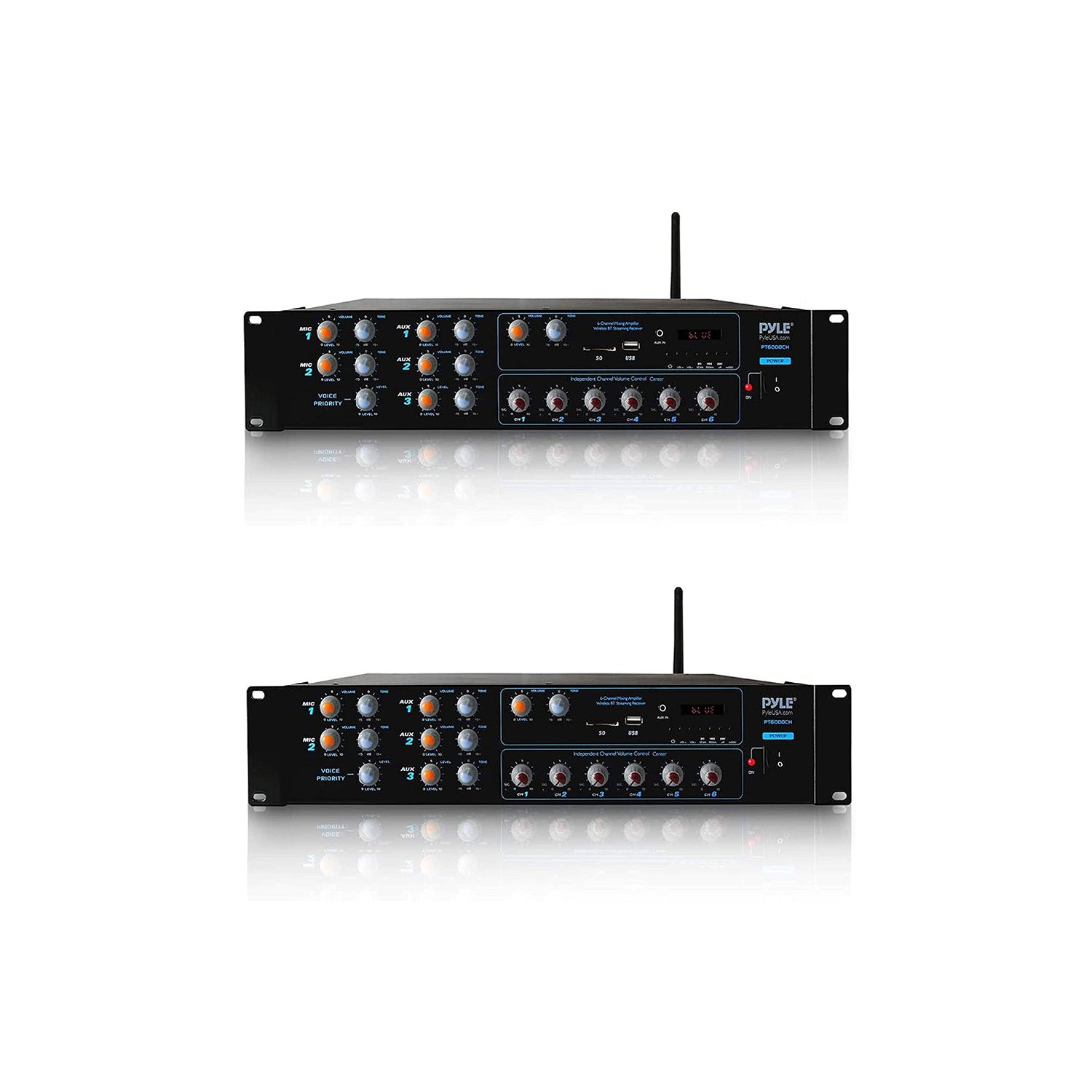 Pyle PT6000CH Bluetooth Home Audio 4200 Watt 6 Channel Stereo Receiver (2 Pack)