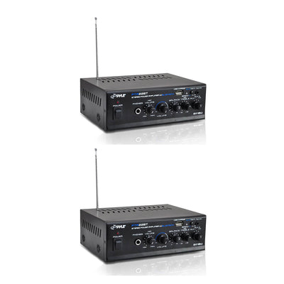 Pyle Mini Bluetooth Home Audio 80 W 2 Channel Amplifier Stereo Receiver (2 Pack)