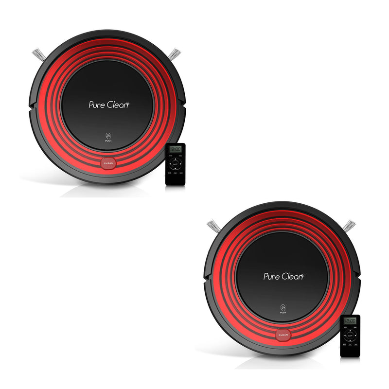PureClean PUCRC95 Programmable Robot Vacuum Home Cleaning System, Red (2 Pack)