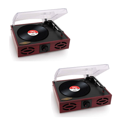 Pyle 3 Speed Vintage Classic Record Player with Vinyl to MP3 Recording (2 Pack)