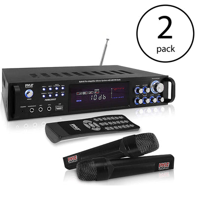 Pyle 3000W 4 Channel Bluetooth Hybrid Amplifier Receiver w/ Microphones (2 Pack)