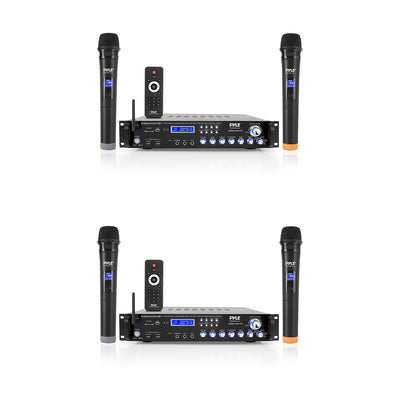 Pyle 3000W Bluetooth Hybrid Preamplifier System w/Microphones & Remote (2 Pack)