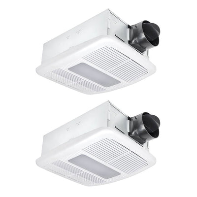Delta Electronics 80 CFM Bath Fan LED Dimmable Light with Heater, White (2 Pack)