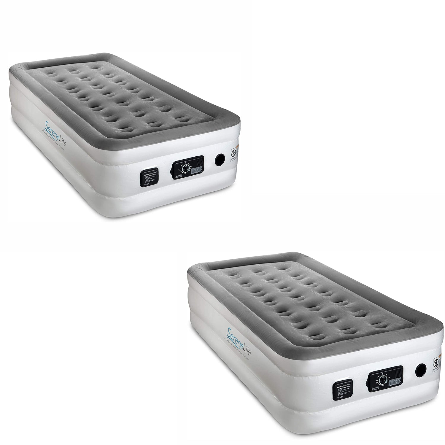 SereneLife Twin Inflatable Premium Airbed Flocked Mattress Internal Pump(2 Pack) - VMInnovations