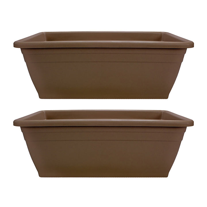 HC Companies 12-Inch Outdoor Plastic Deck Flower Planter Box, Chocolate (2 Pack)