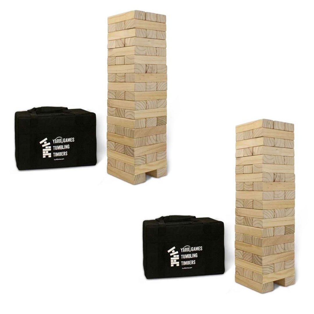 YardGames Giant Tumbling Timbers Wood Stacking Game w/ Pine Blocks (2 Pack)