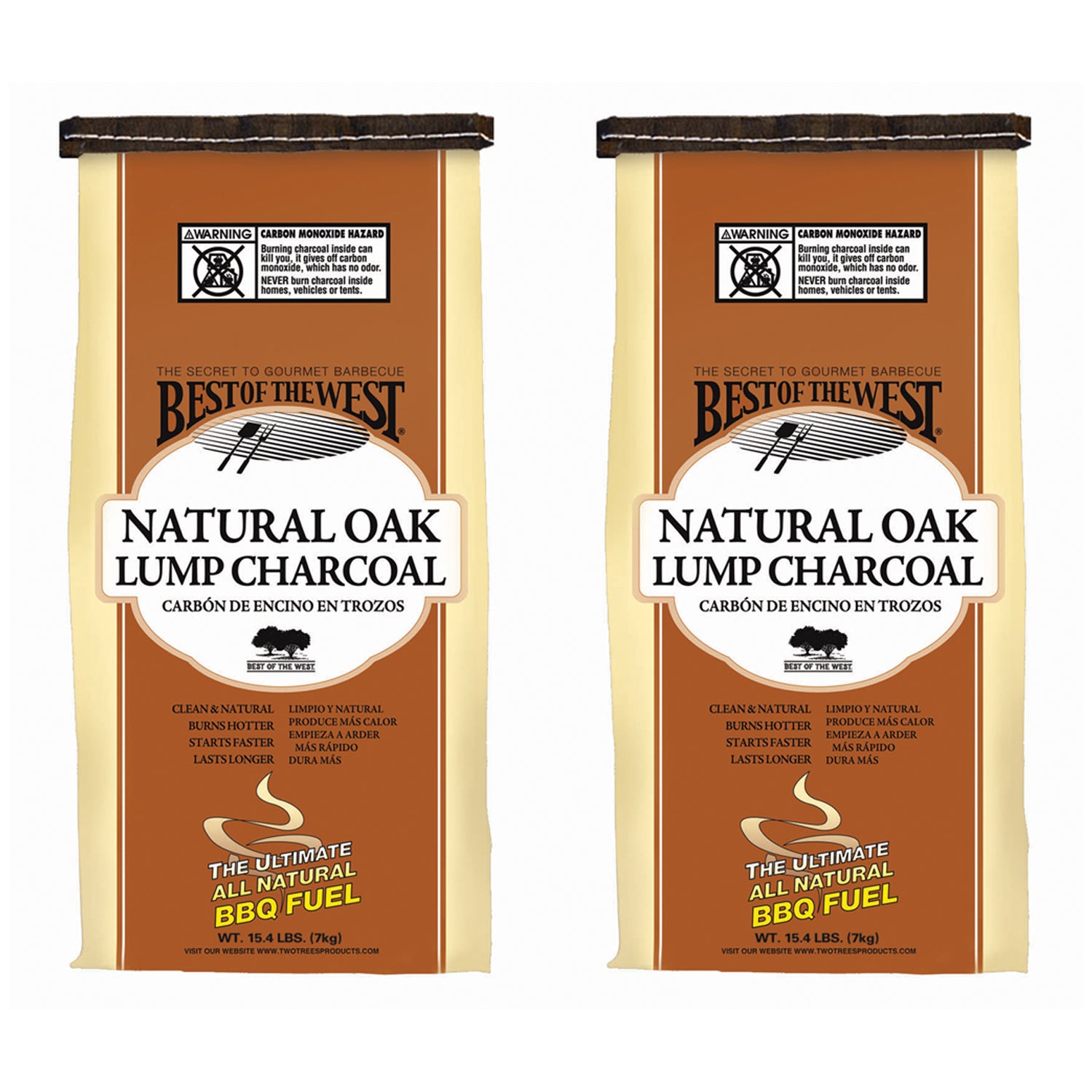 Best of the West Natural Oak Lump Charcoal for Grill Cooking, 15.4 lbs (2 Pack)