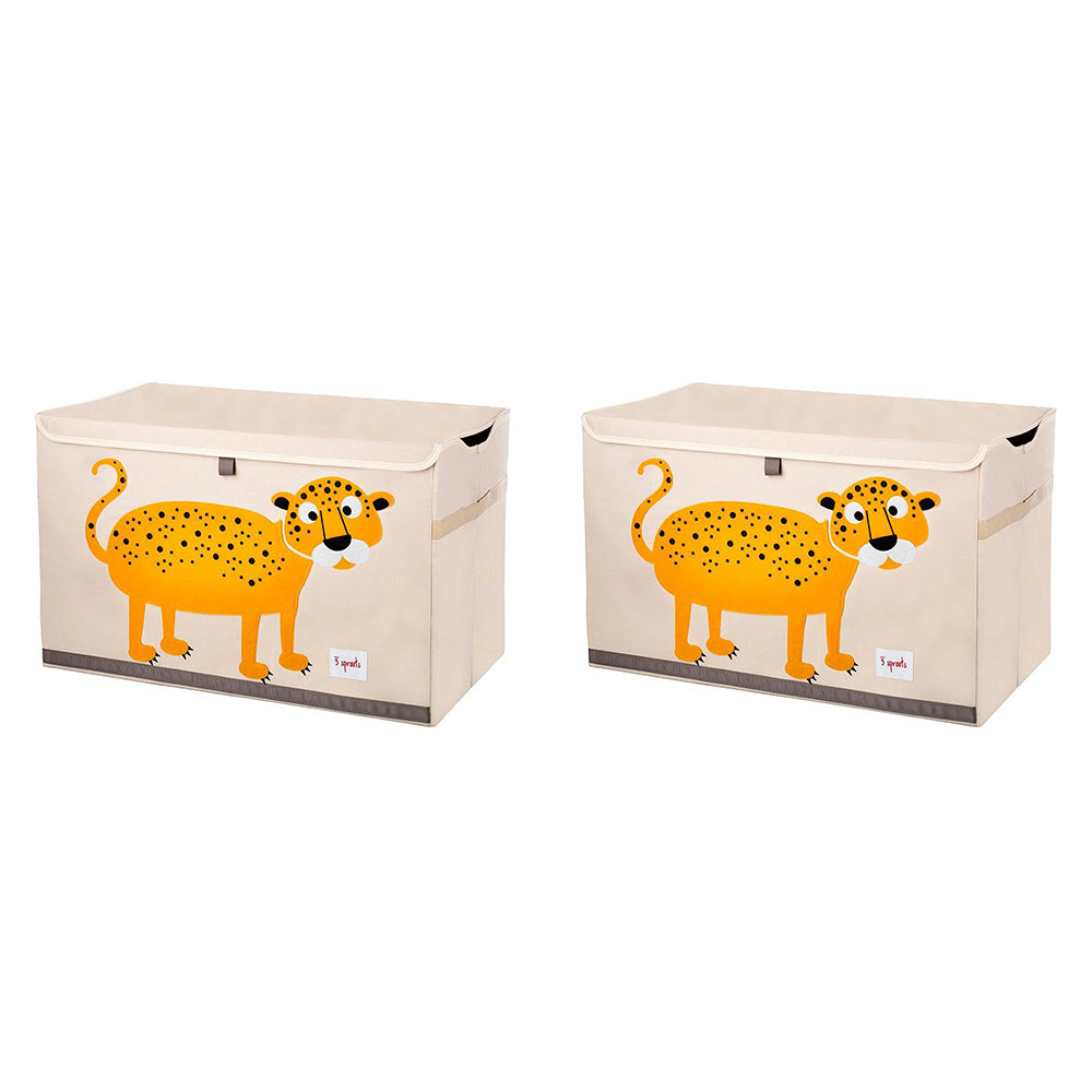 3 Sprouts Collapsible Toy Chest Storage Bin for Kids Playroom, Leopard (2 Pack)