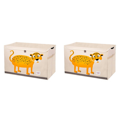 3 Sprouts Collapsible Toy Chest Storage Bin for Kids Playroom, Leopard (2 Pack)