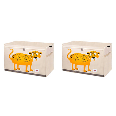 3 Sprouts Collapsible Toy Chest Storage Bin for Kids Playroom, Leopard (2 Pack)