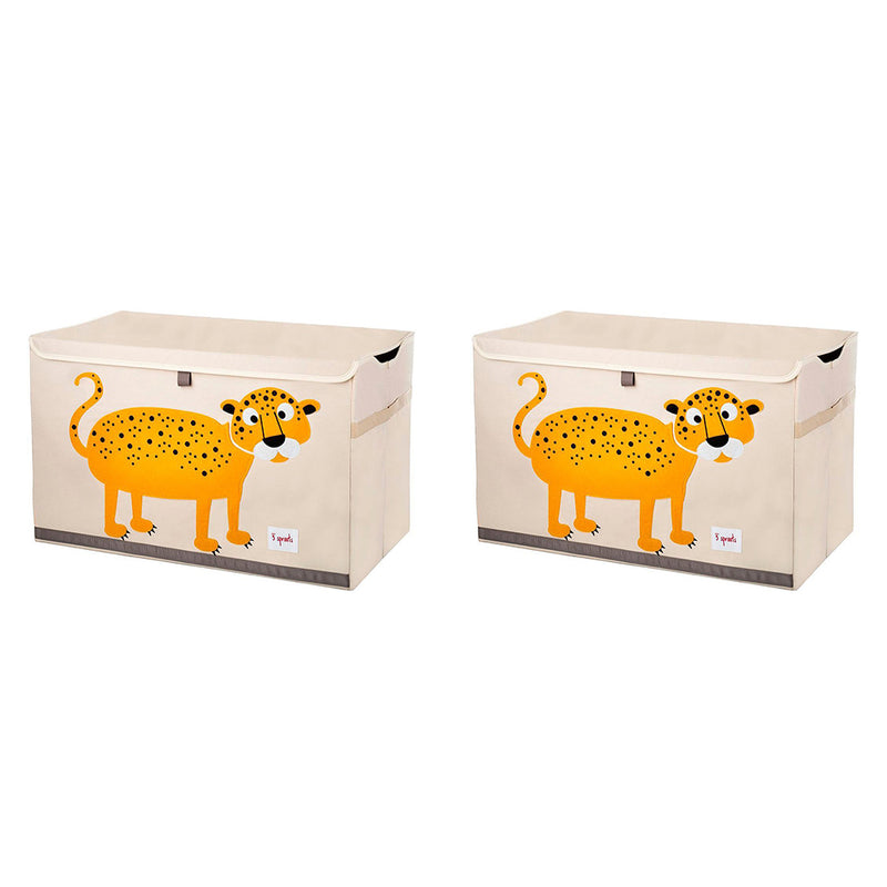 3 Sprouts Collapsible Toy Chest Storage Bin for Kids Playroom, Leopard (2 Pack)