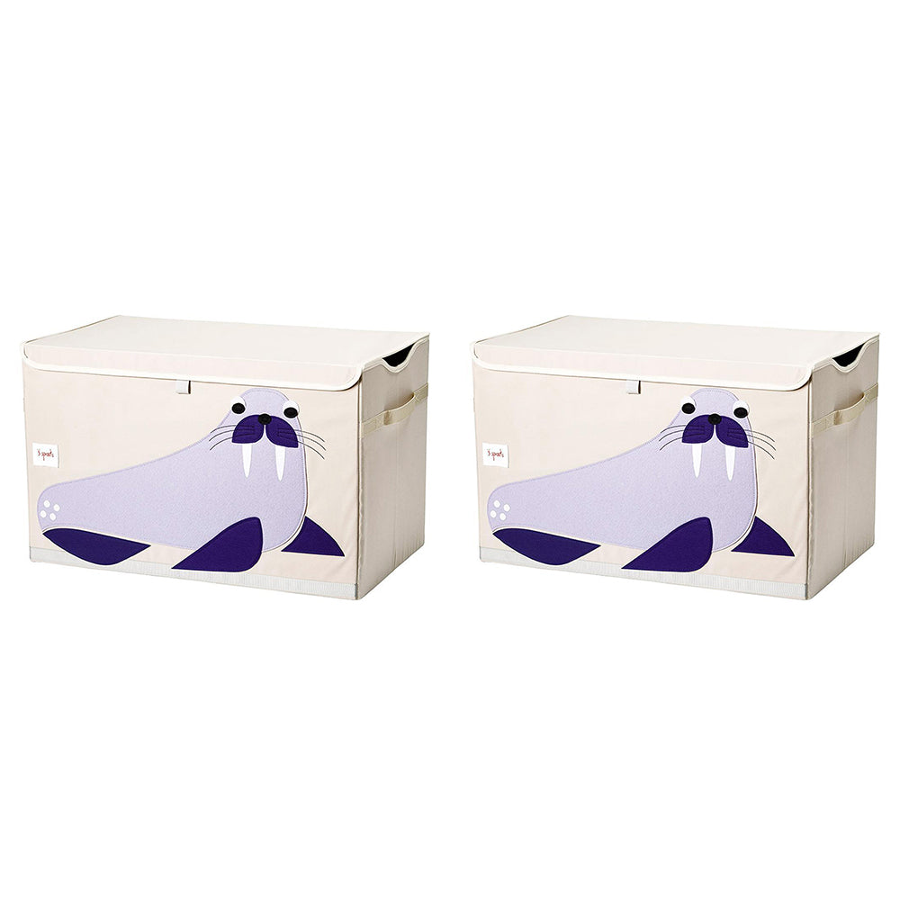 3 Sprouts Collapsible Toy Chest Storage Bin for Kids Playroom, Walrus (2 Pack)