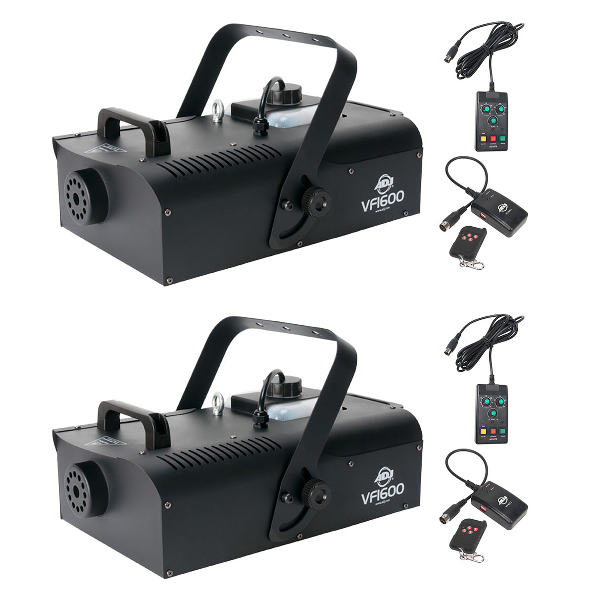 ADJ VF1600 1500 Watt Mobile DMX Fog Machine w/ 2.3L Fluid Tank & Remote (2 Pack)