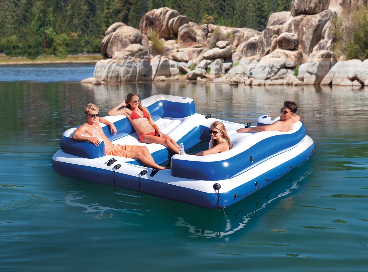 Bestway CoolerZ 6 Person Floating Island Lake/Pool Lounge & 5 Person Raft