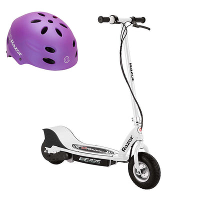 Razor E325 Electric 24 Volt Scooter and V17 Youth Adjustable Helmet, Purple