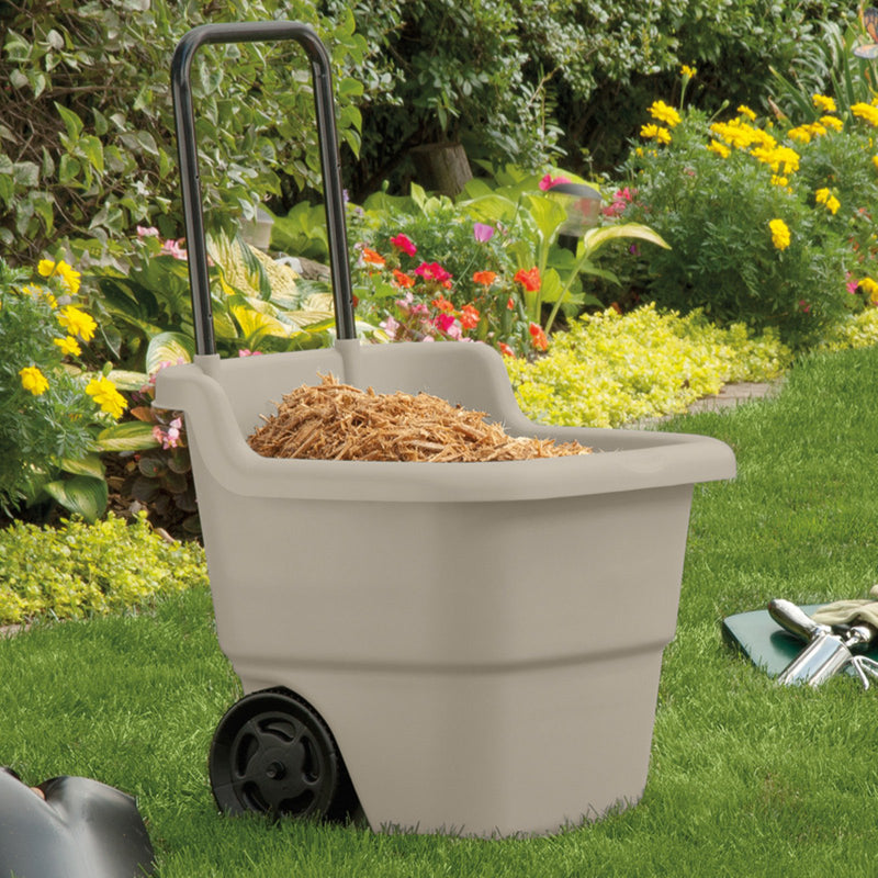 Suncast LC1250D 15 Gallon Poly Multipurpose Rolling Lawn and Garden Cart, Taupe