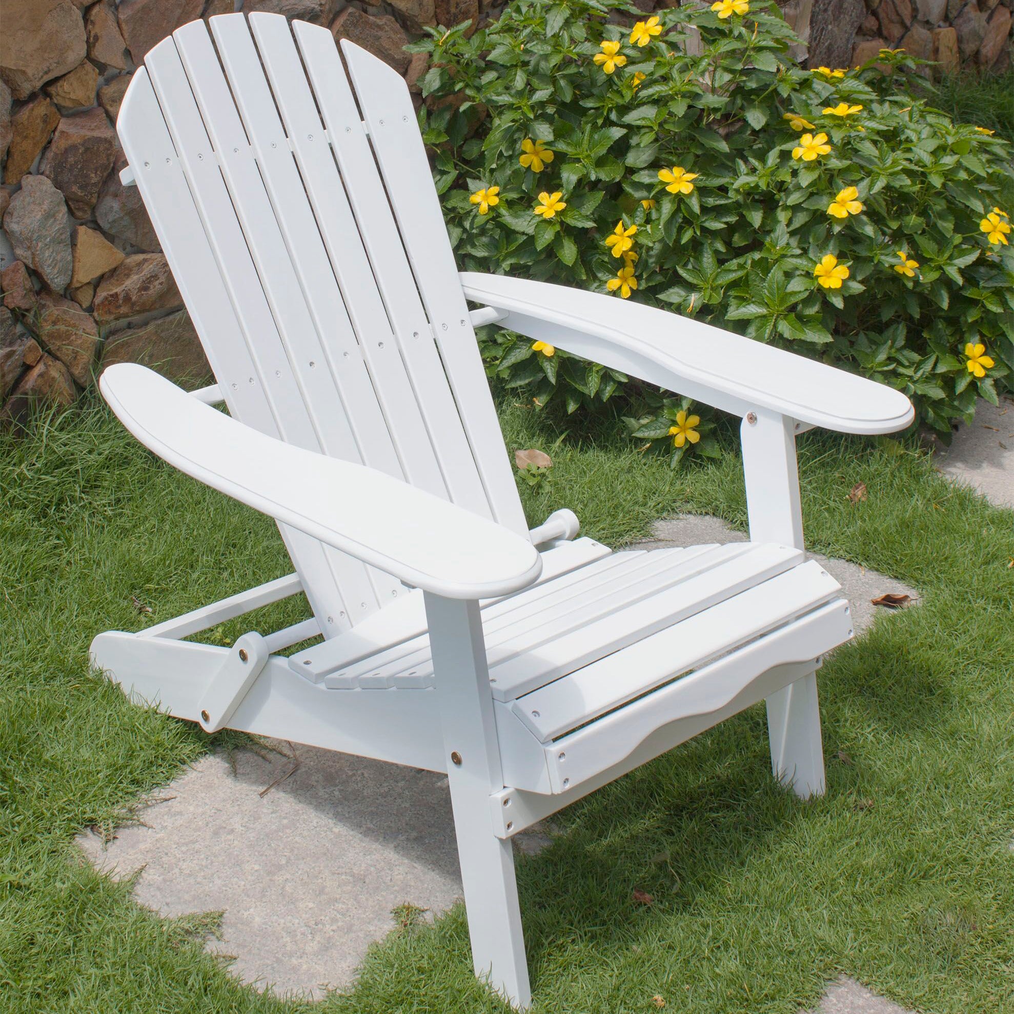 Northbeam Outdoor Acacia Foldable Wooden Deck Lounge Chair w/ Side Table, White