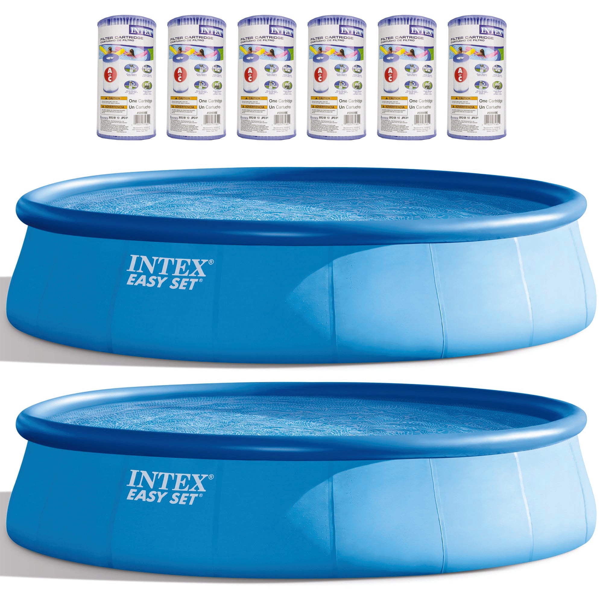 Inflatable Above Ground Swimming Pool Set (2Pack) w/ Replacement Filter (6Pack)