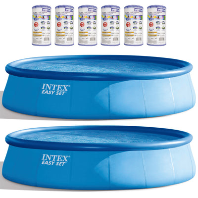 Inflatable Above Ground Swimming Pool Set (2Pack) w/ Replacement Filter (6Pack)