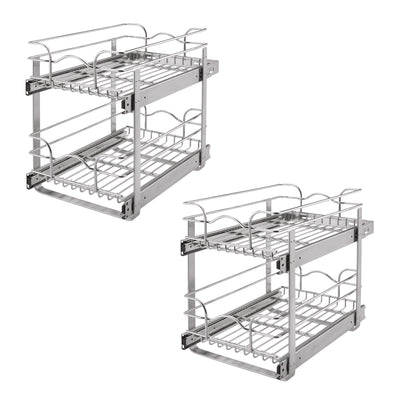 Rev-A-Shelf 12" Wide 22" Deep Base Kitchen Cabinet Pull Out Wire Basket (2 Pack)