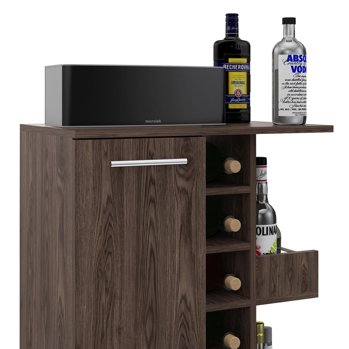 TUHOME Bar Display Cart for Wine and Liquor with Door, Amaretto (Open Box)
