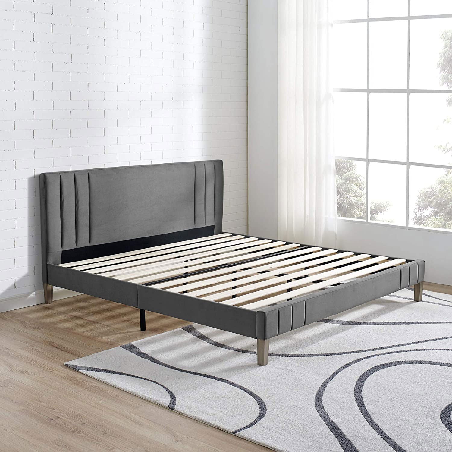 Classic Brands Chicago Tufted Upholstered Platform Bed Frame, King, Dark Grey