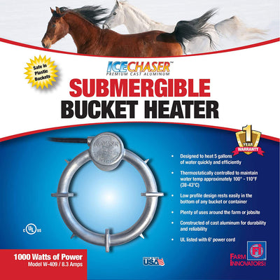 Farm Innovators W-409 Submergible Bucket Heater with Attached Guard, 1000 Watt