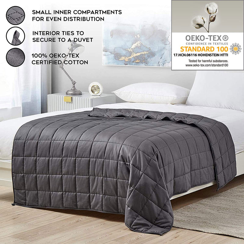 YnM Cotton 48 x 72 In 15 Lb Weighted Blanket Twin/Full Bed, Dark Grey (Open Box)