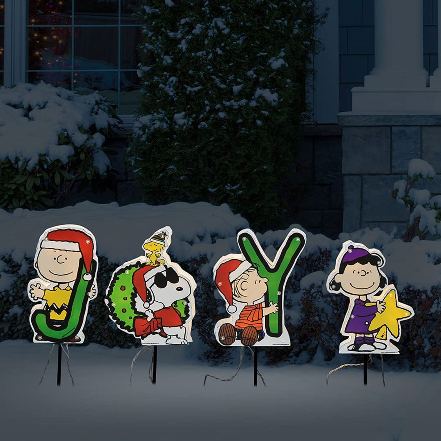 ProductWorks Peanuts 32" Pre Lit Snoopy and Woodstock and 8" Joy Pathway Markers