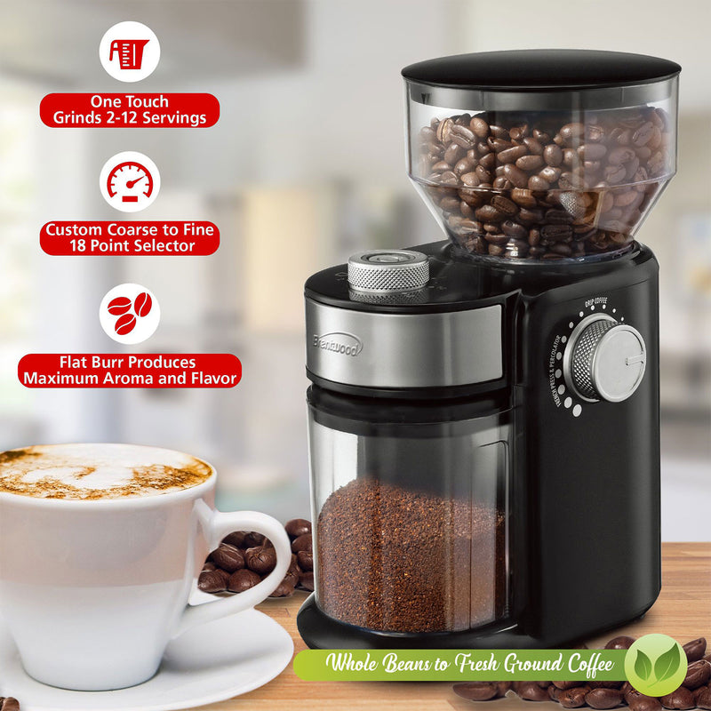 Brentwood 9oz Burr Coffee Bean Blender Grinder Mill Machine, Black (Open Box)