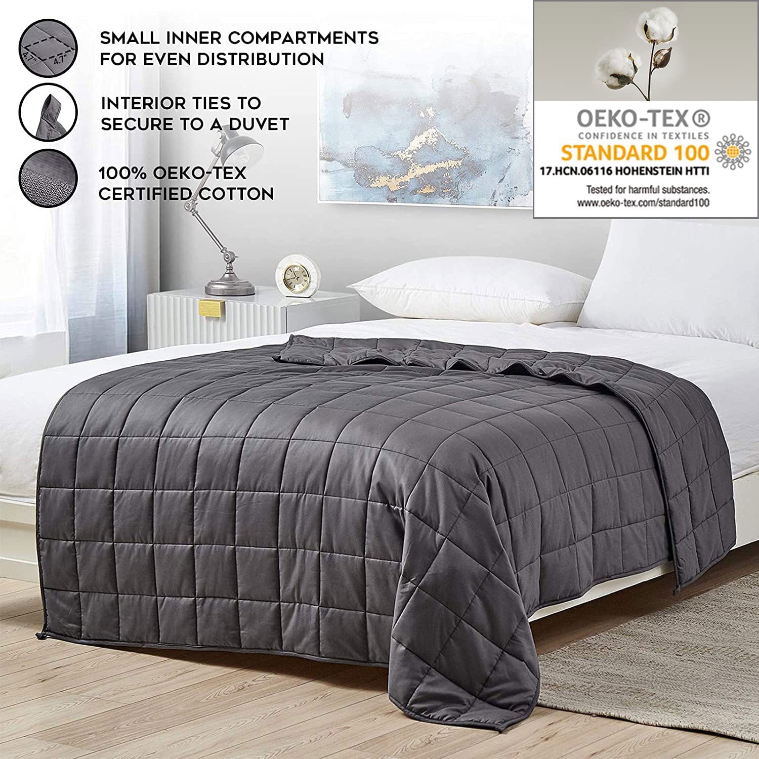 YnM Cotton 48 x 72 In 15 Lb Weighted Blanket Twin/Full Bed, Dark Grey (Open Box) - VMInnovations