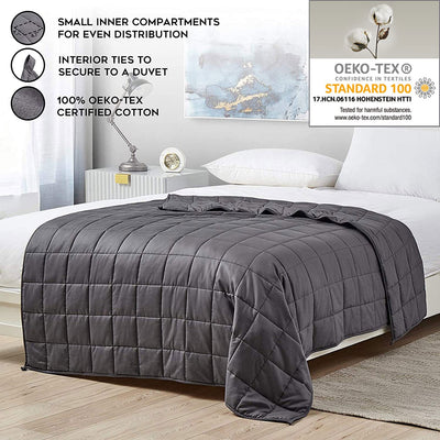 YnM Cotton 80 x 87 In Weighted Blanket for Queen & King Beds w/ Duvet, Dark Grey