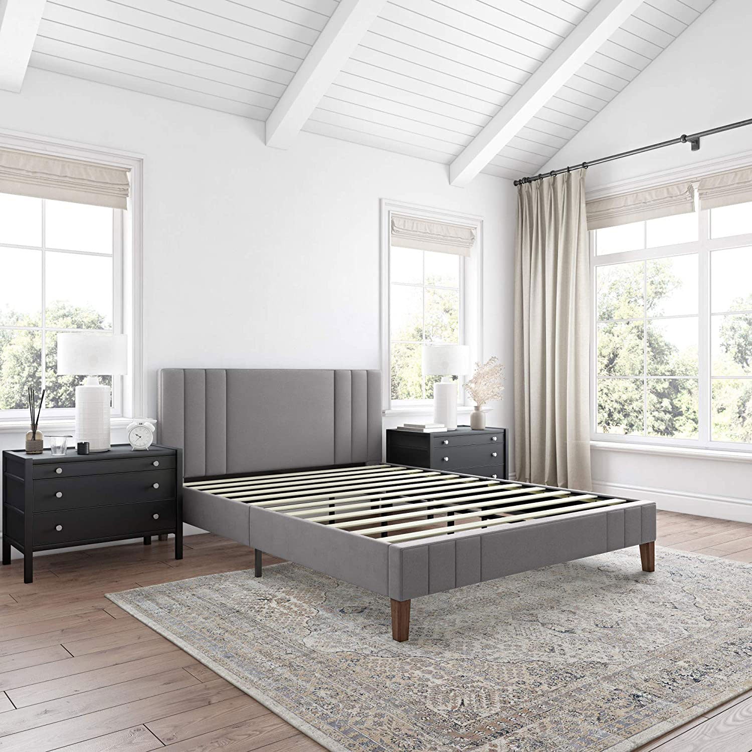Classic Brands Chicago Tufted Upholstered Platform Bed Frame, Queen, Light Grey