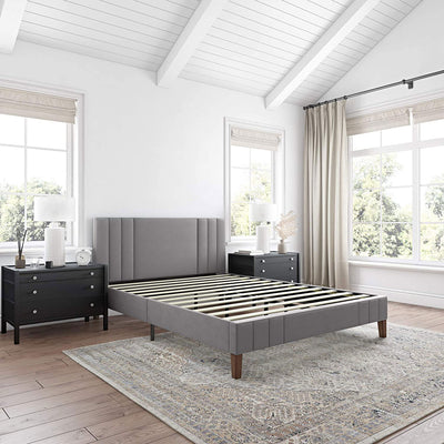 Classic Brands Chicago Tufted Upholstered Platform Bed Frame, Queen, Light Grey