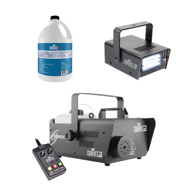 Chauvet DJ Hurricane 1600 Fog Machine w/ Fog Juice (1 Gallon), Strobe Light - VMInnovations