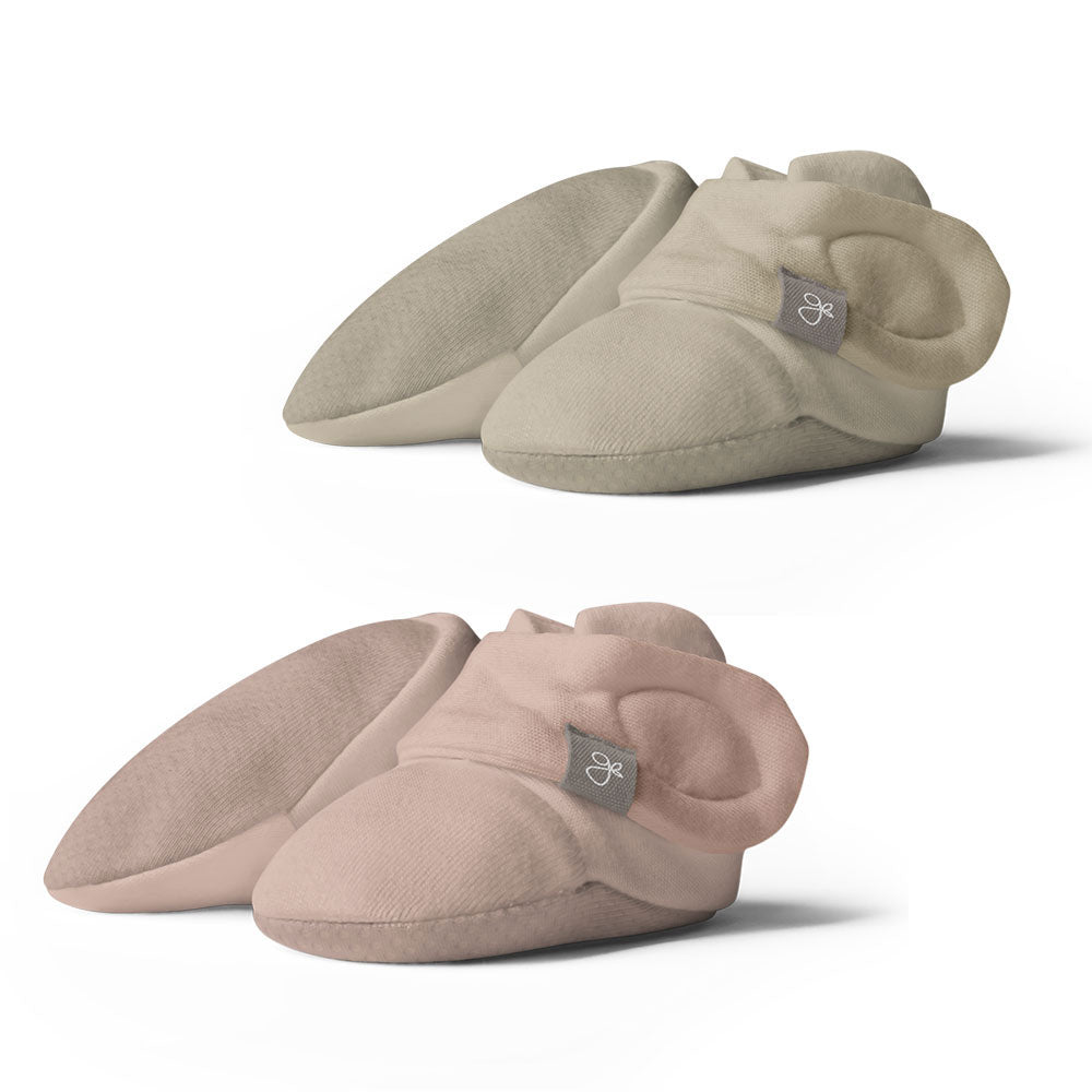 Goumikids Soft Organic Stay On Baby Infant Booties, 6-12M Soybean/Rose (2 Pairs) - VMInnovations