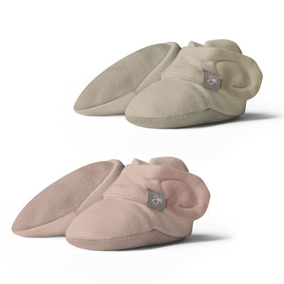 Goumikids Soft Organic Stay On Baby Infant Booties, 6-12M Soybean/Rose (2 Pairs) - VMInnovations