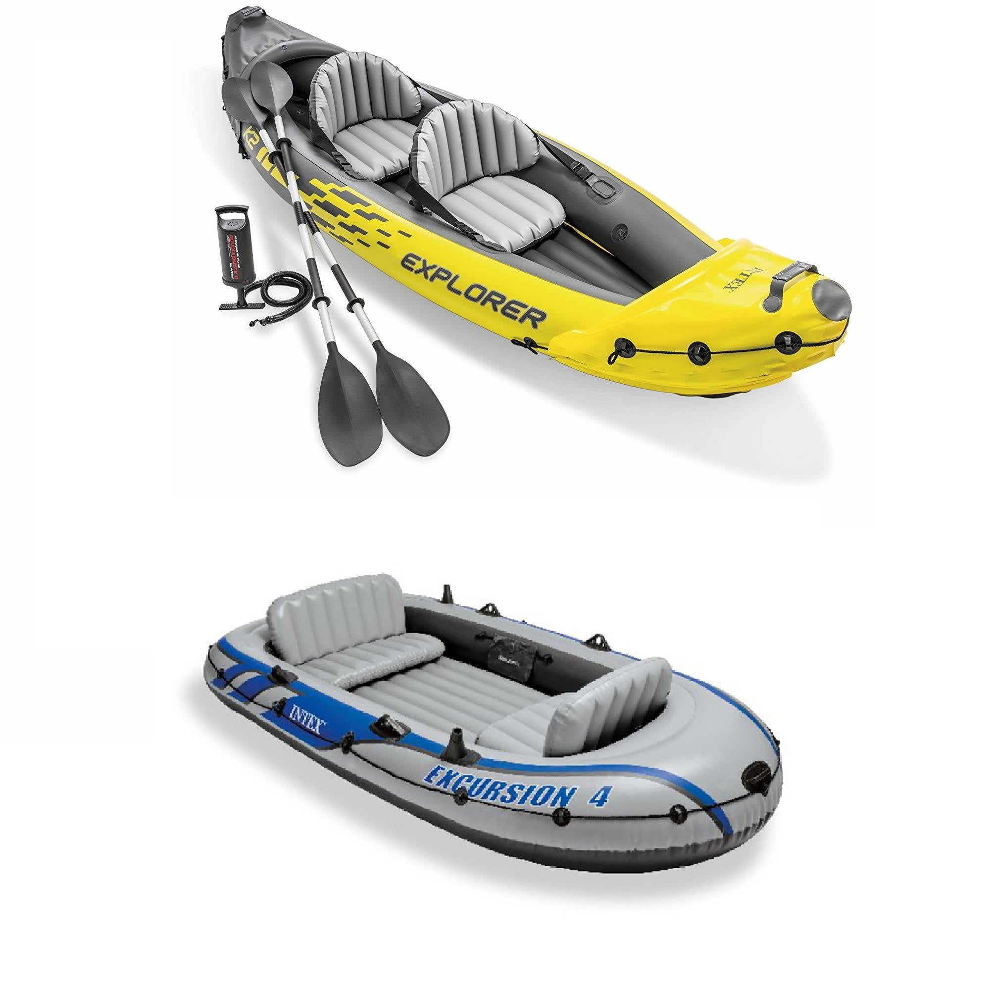 Intex 2-Person Inflatable Kayak w/ Oars & Air Pump & 4 Person Boat w/ Oars &Pump - VMInnovations