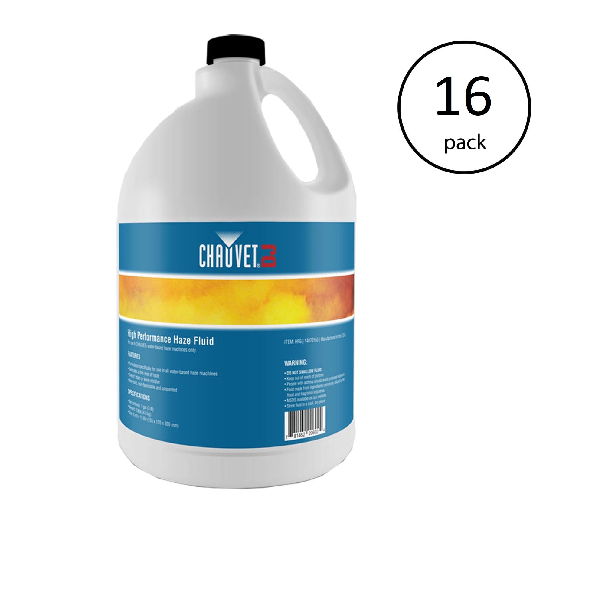 Chauvet DJ Hurricane HFG Water Smoke Fog Haze Machine Fluid, 1 Gallon (16 Pack)