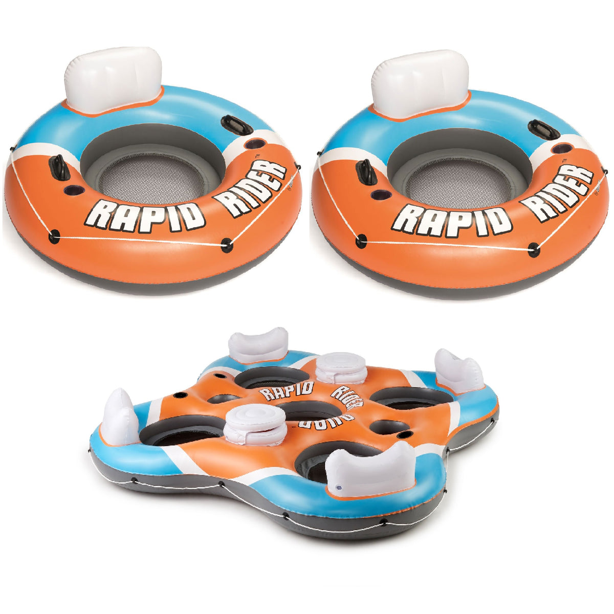Bestway Inflatable River Lake Pool Tube (2 Pack) 101" Rapid Rider 4 Person Raft