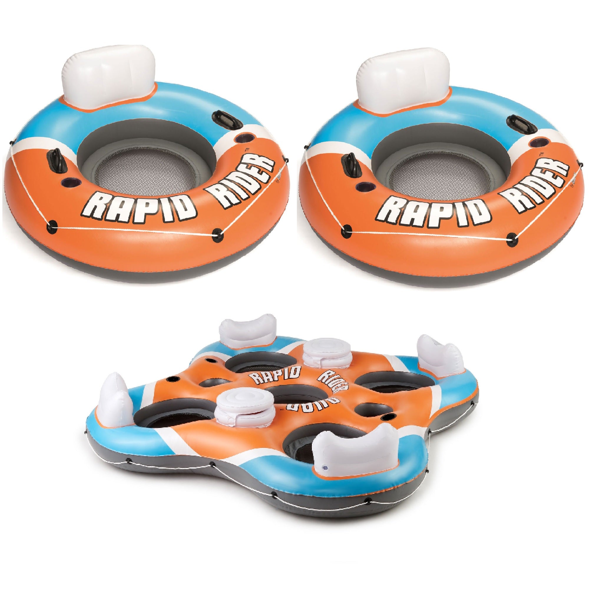 Bestway Inflatable River Lake Pool Tube (2 Pack) 101" Rapid Rider 4 Person Raft - VMInnovations