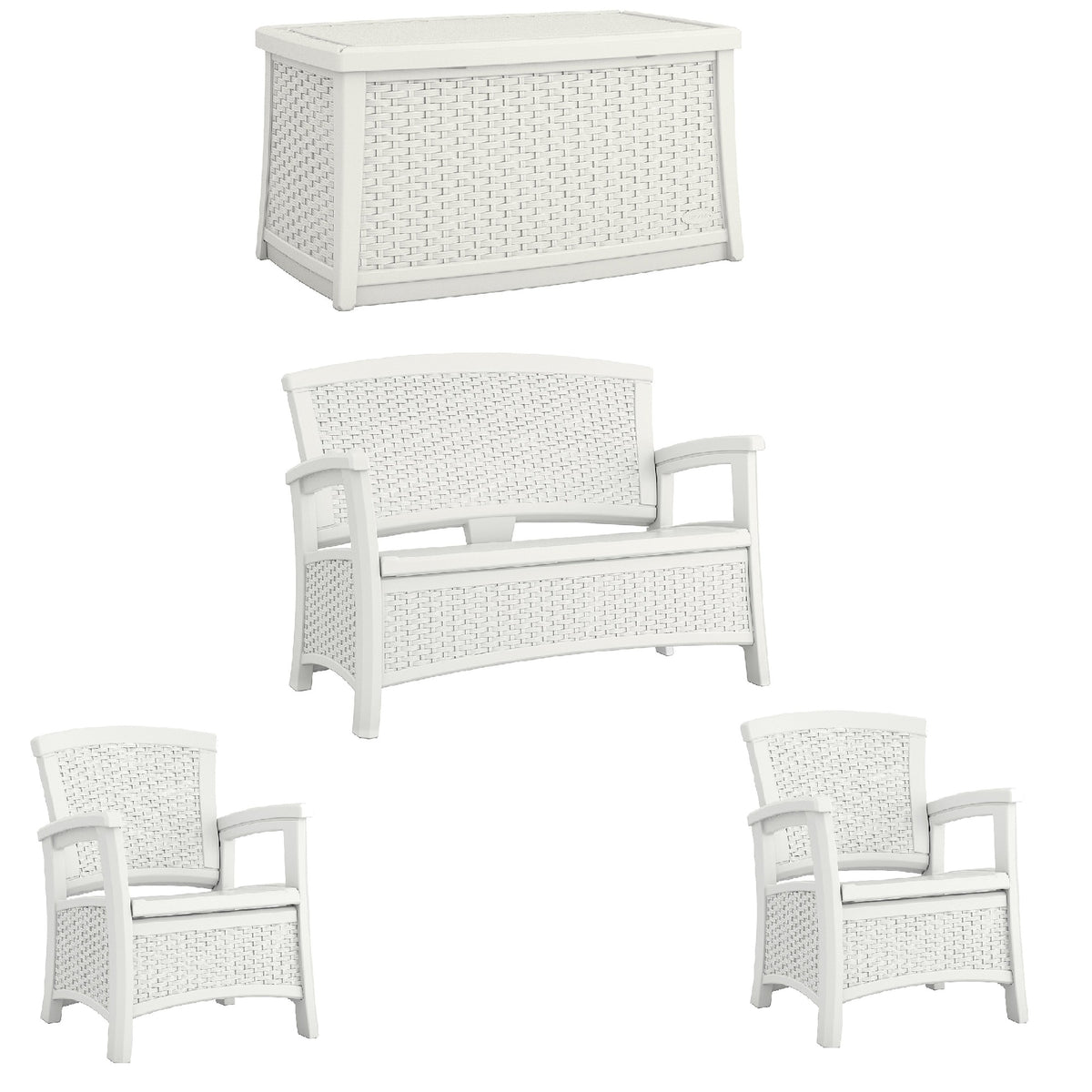 Suncast Patio Coffee Table, Loveseat w/ Storage, Club Chair w/ Storage (2 Pack)