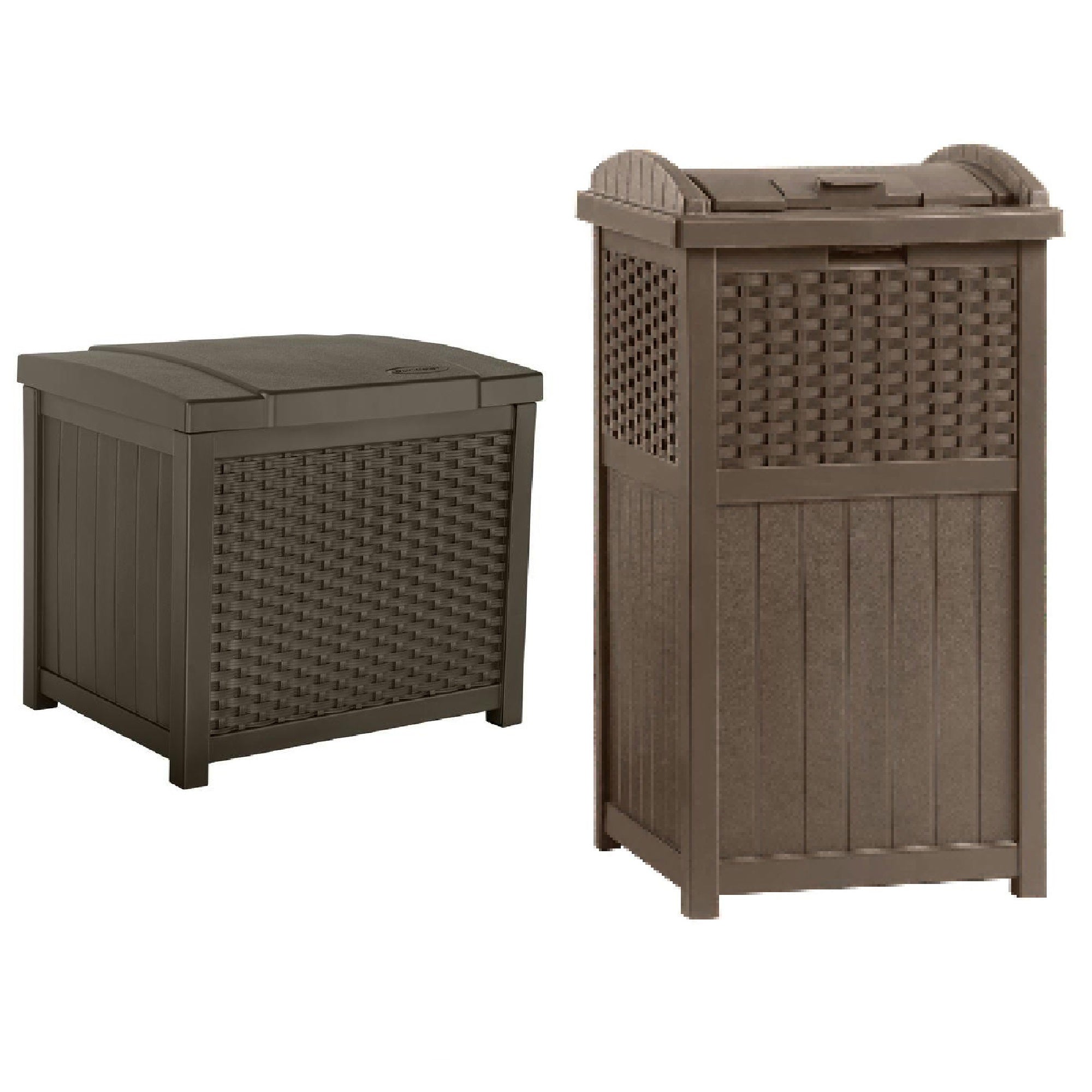 Suncast 22 Gallon Storage Deck Box & Seat w/ Trash Hideaway 33 Gallon Capacity - VMInnovations