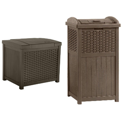 Suncast 22 Gallon Storage Deck Box & Seat w/ Trash Hideaway 33 Gallon Capacity - VMInnovations