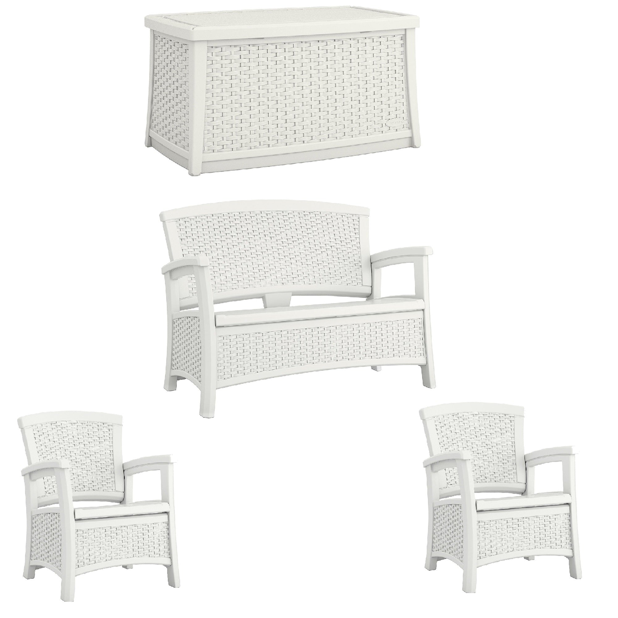 Suncast Patio Coffee Table, Loveseat w/ Storage, Club Chair w/ Storage (2 Pack) - VMInnovations