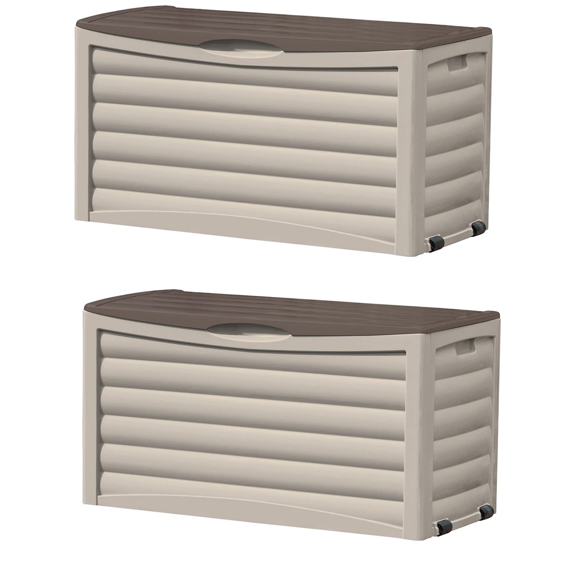 Suncast DB8300 83 Gallon Resin Outdoor Patio Storage Deck Box, Taupe (2 Pack)