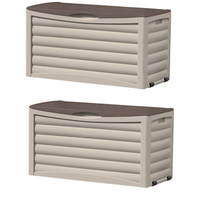 Suncast DB8300 83 Gallon Resin Outdoor Patio Storage Deck Box, Taupe (2 Pack)