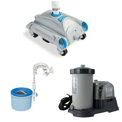 Intex Pool Cleaner Side Vacuum & 2500 GPH Cartridge Pump & Wall-Mounted Skimmer