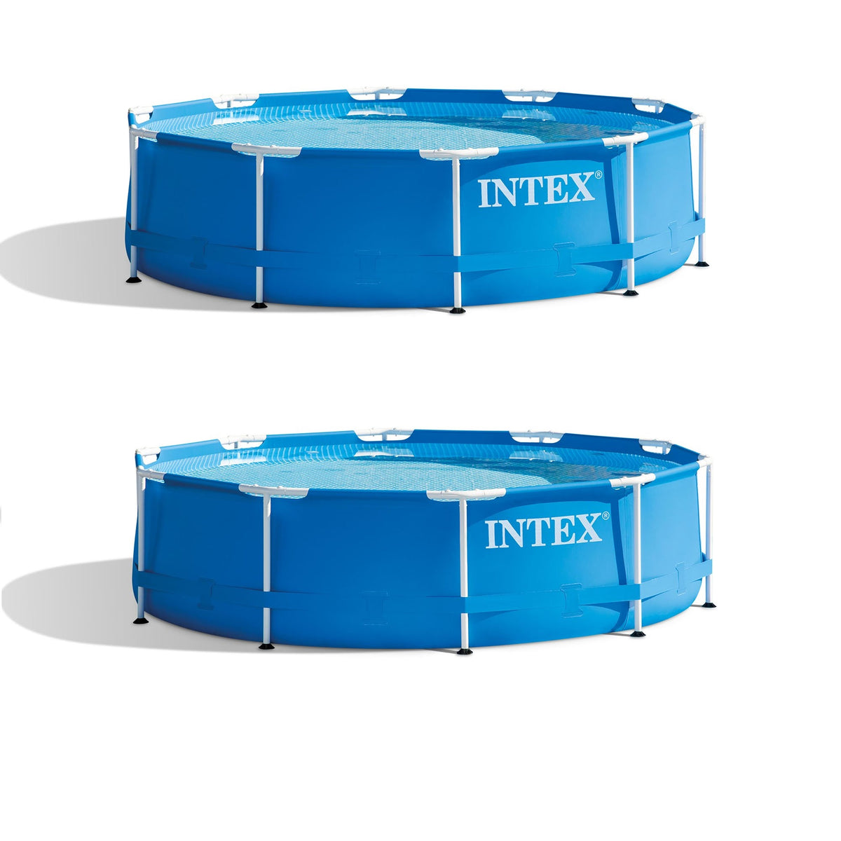 Intex 10' x 30" Round Metal Frame Above Ground Swimming Pool, Blue (2 Pack)
