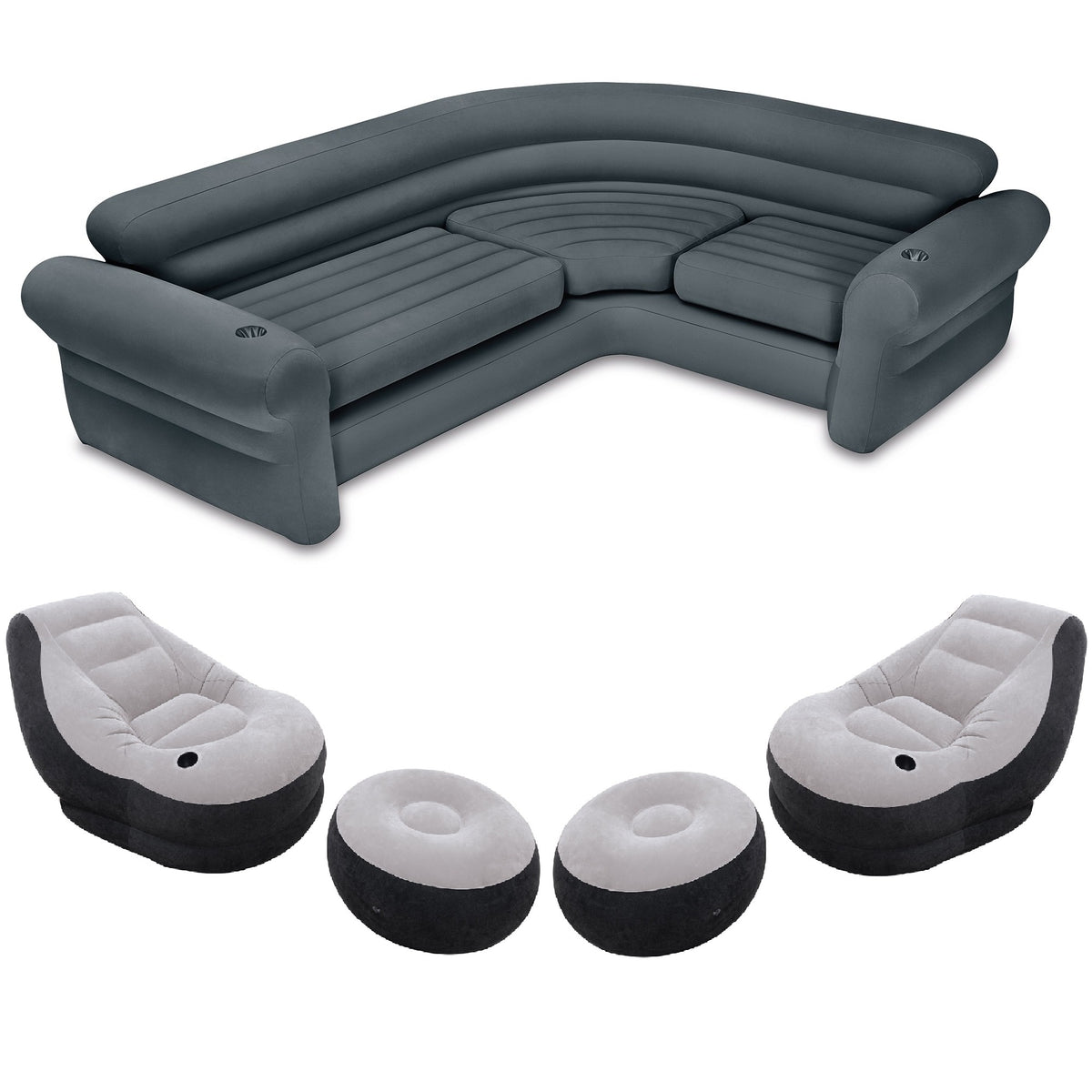 Intex Indoor Corner Sectional (2 Pack) w/ Lounge Chair & Ottoman Set (2 Pack)